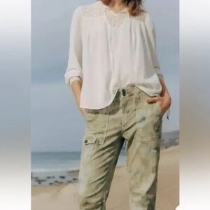 Anthropologie The Wanderer Cargo Pants Womens‎ 25 Green Watercolor Print Y2K